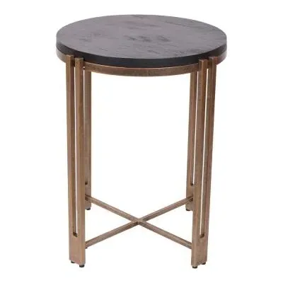 Dalston Round Side Table - Black, Sandblasted Wood image