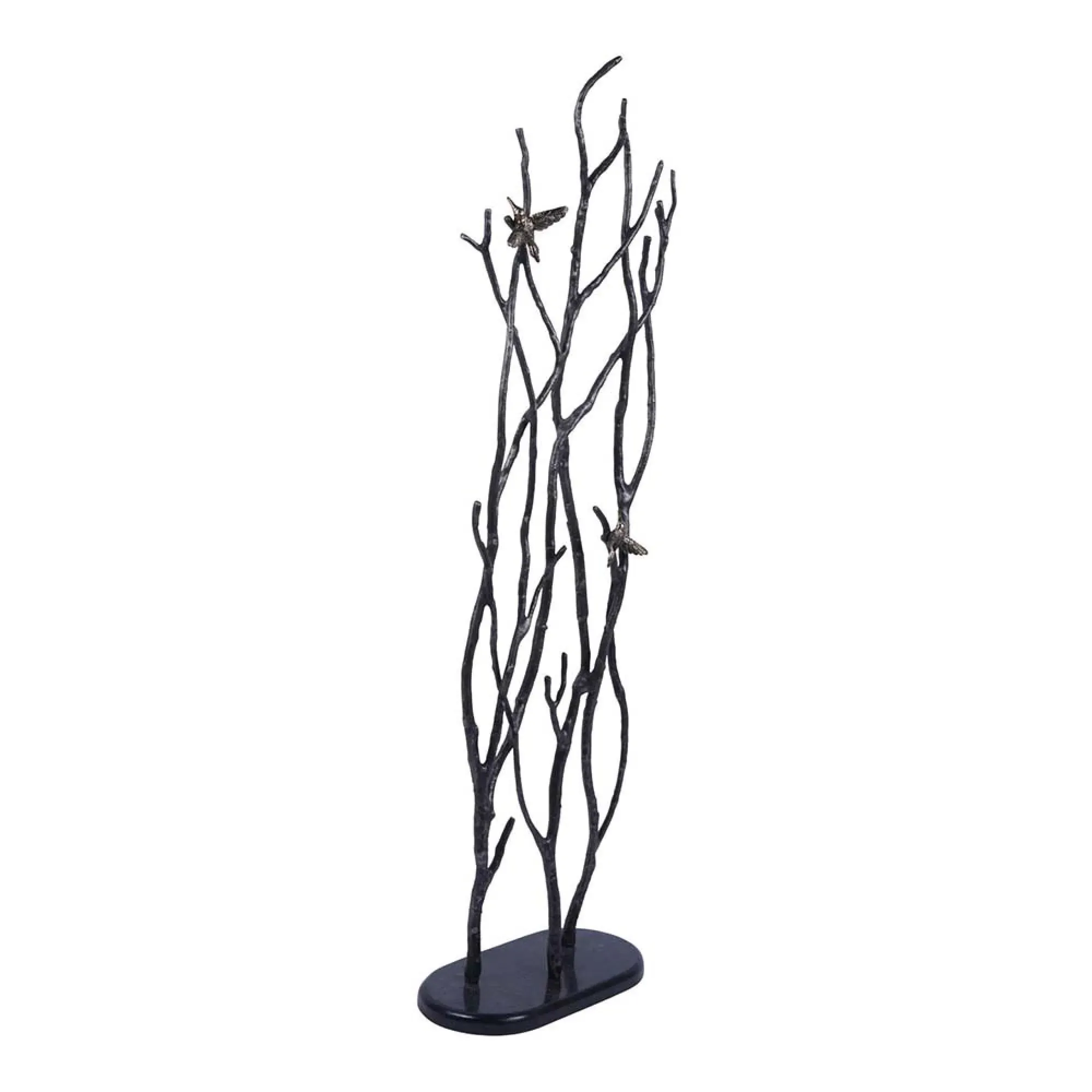 Decorative Screen Sculpture with Branches and Birds - Black