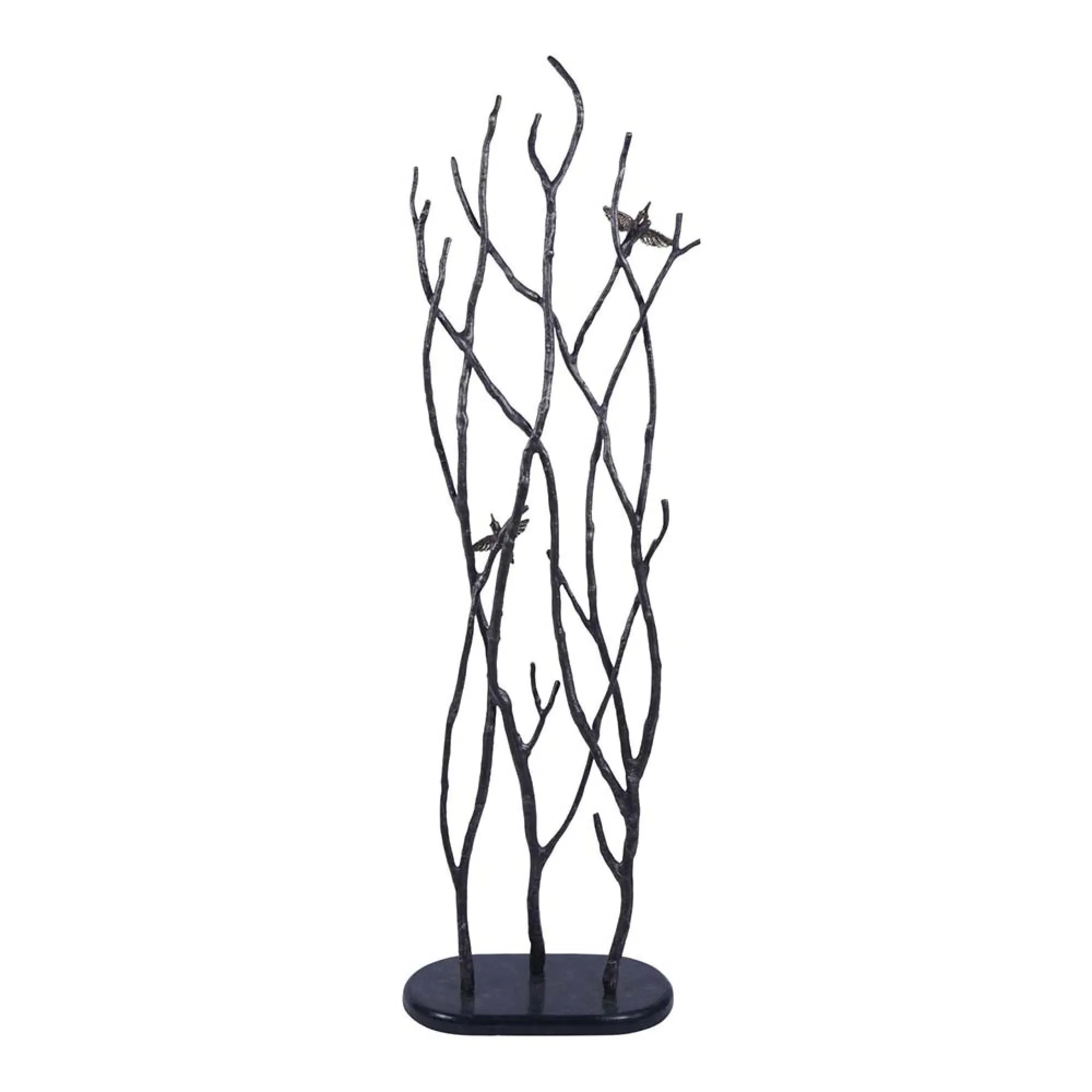 Decorative Screen Sculpture with Branches and Birds - Black