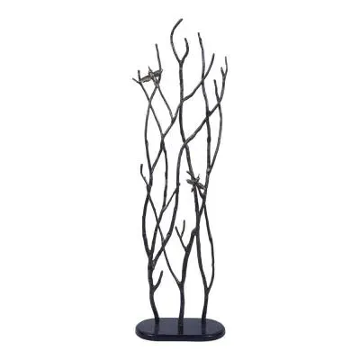 Decorative Screen Sculpture with Branches and Birds - Black