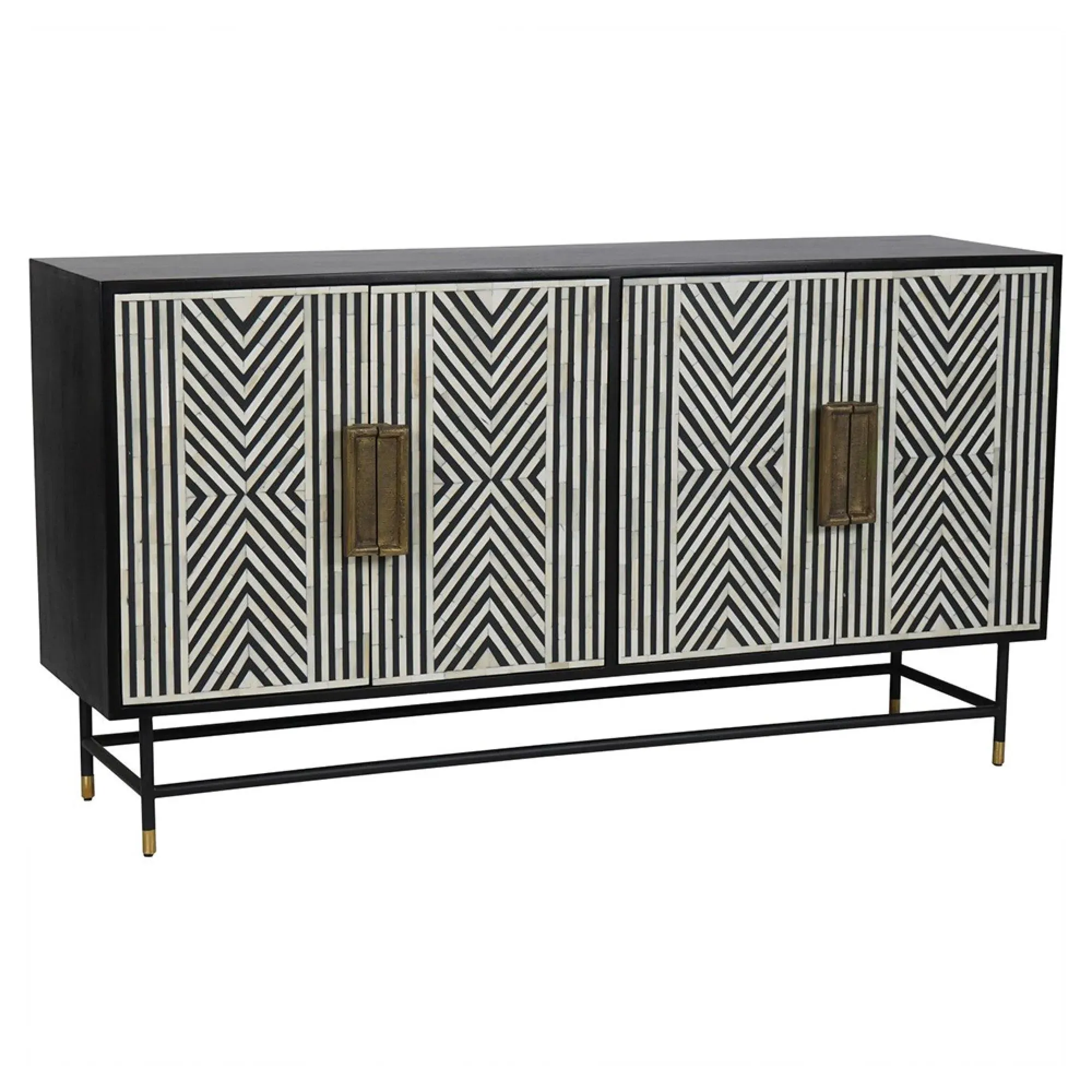 Delaney 4 Door Large Buffet Sideboard - Black and White, Bone Inlay