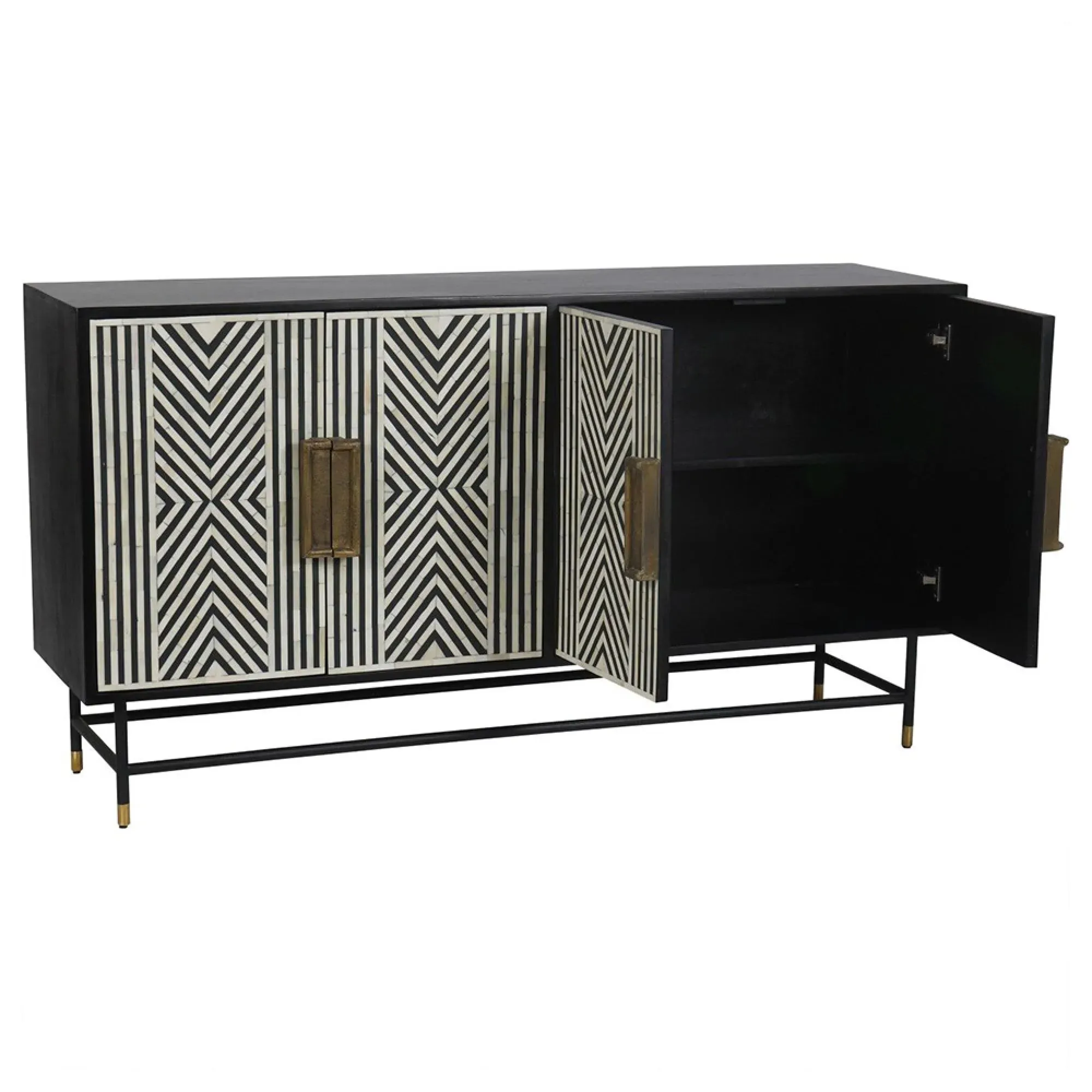 Delaney 4 Door Large Buffet Sideboard - Black and White, Bone Inlay