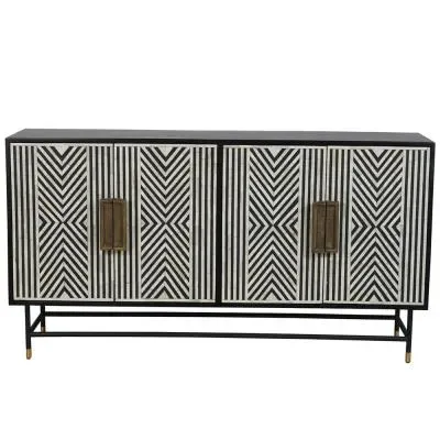 Delaney 4 Door Large Buffet Sideboard - Black and White, Bone Inlay image