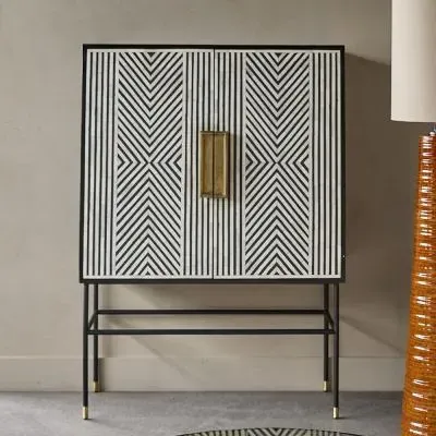 Delaney Tall 2 Door Bar Cabinet - Black, White