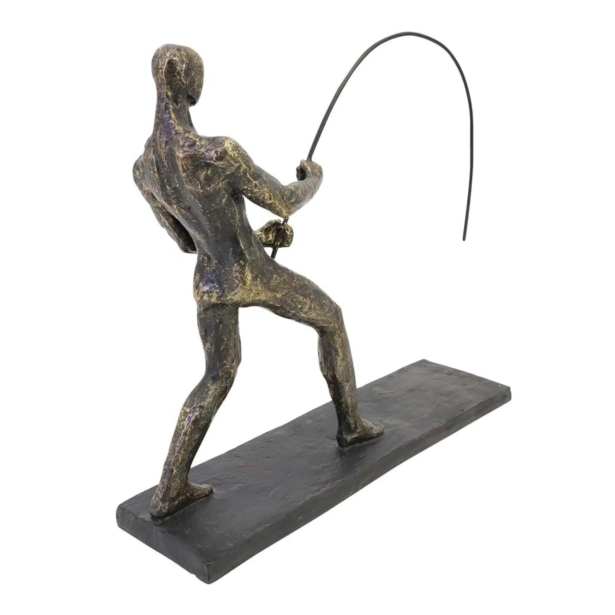 Fishing Sculpture on Stand - Bronze