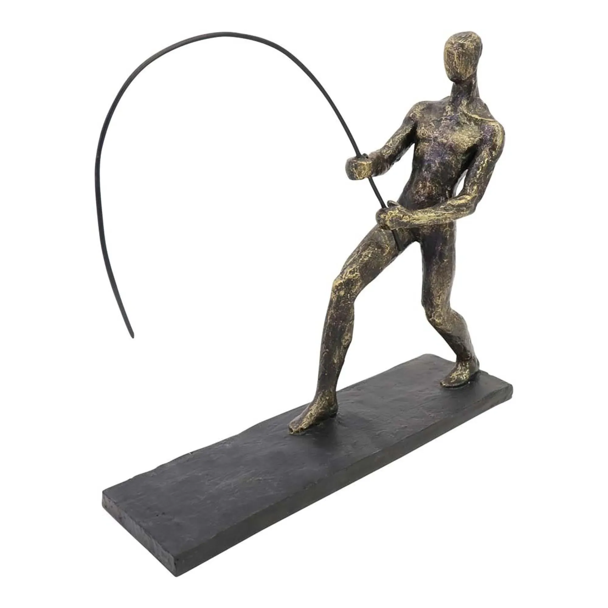 Fishing Sculpture on Stand - Bronze