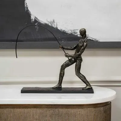 Fishing Sculpture on Stand - Bronze image