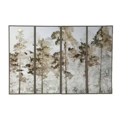 Foil Trees Framed Wall Art Set of Four - Gold image