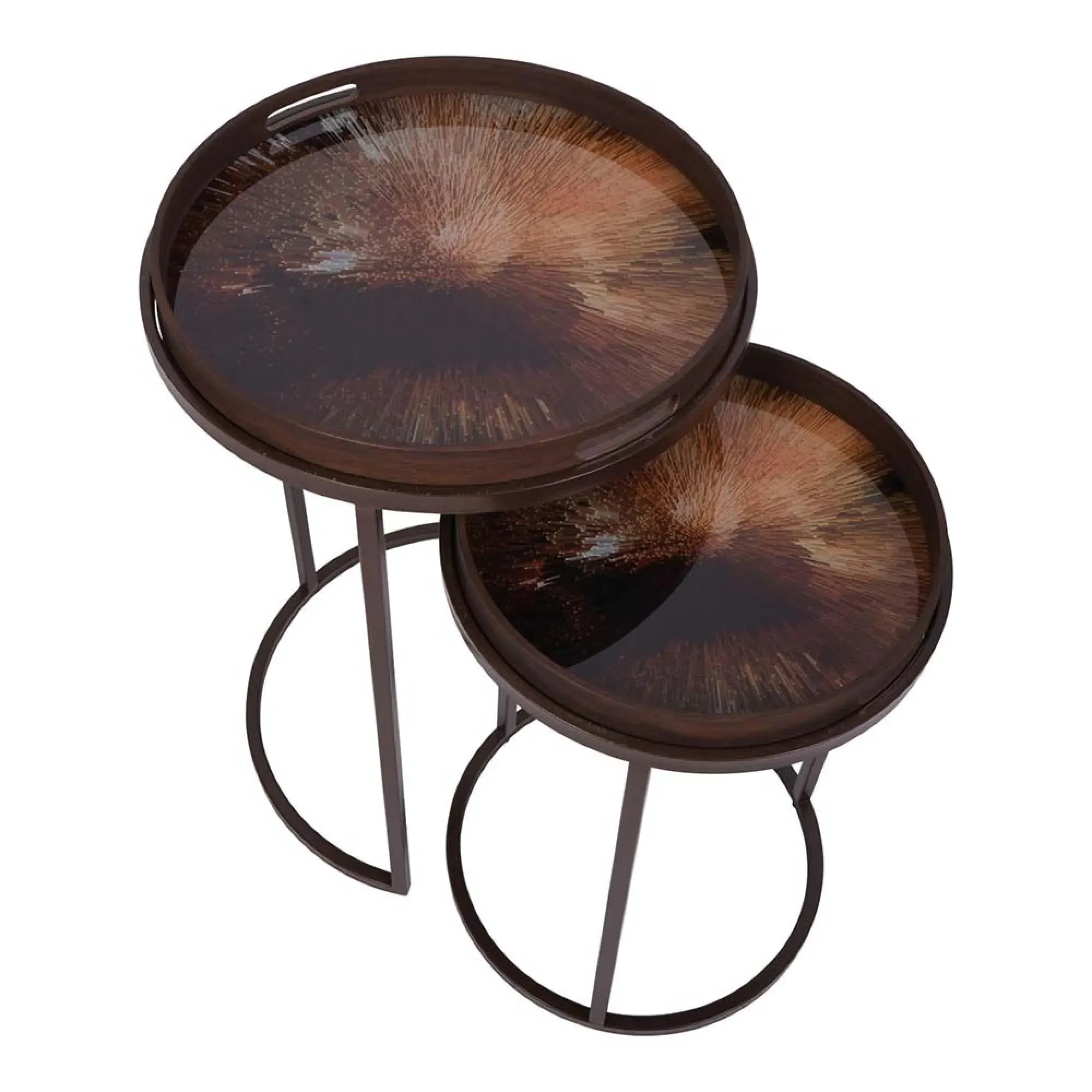 Golden Burst Round Side Tray Table - Set of 2