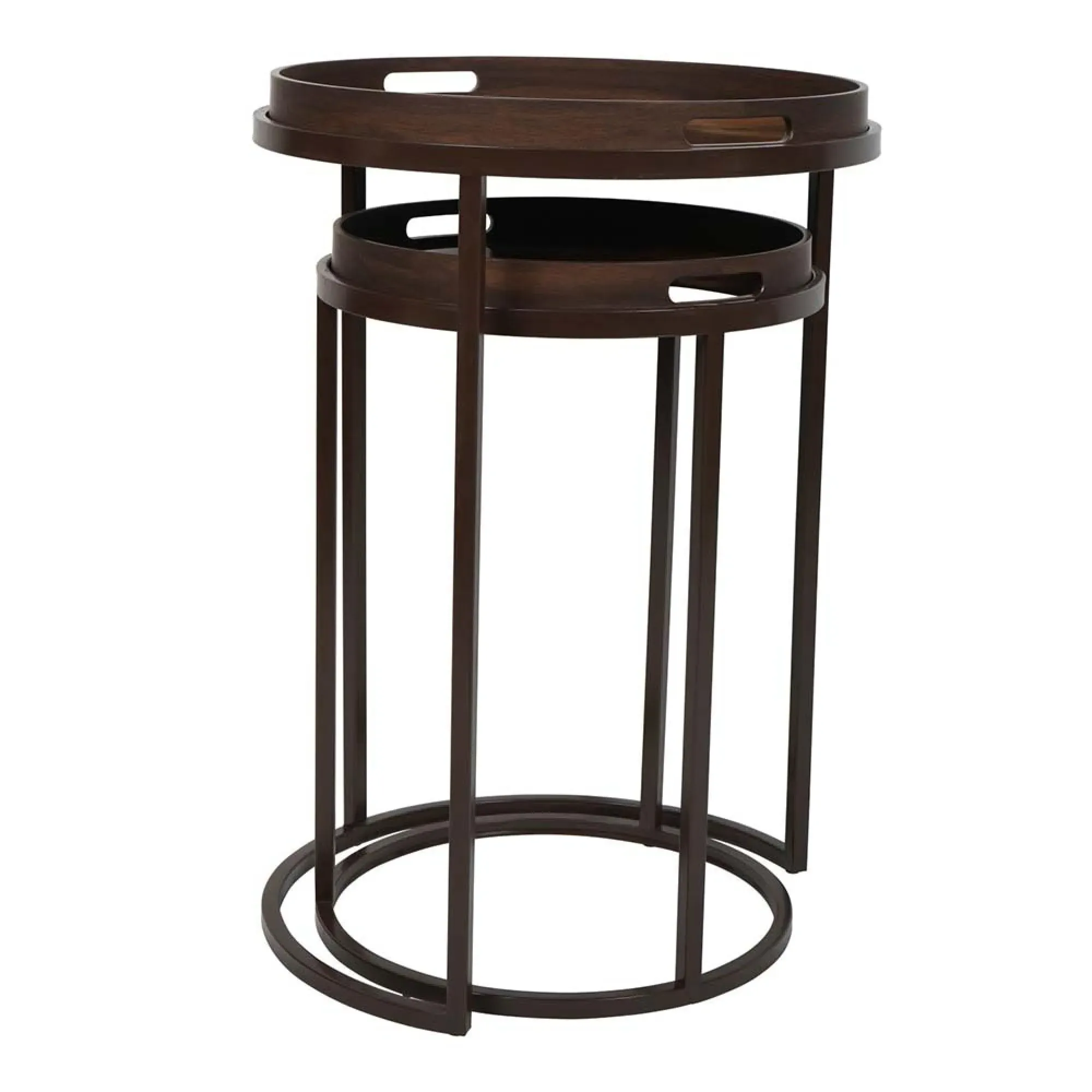Golden Burst Round Side Tray Table - Set of 2