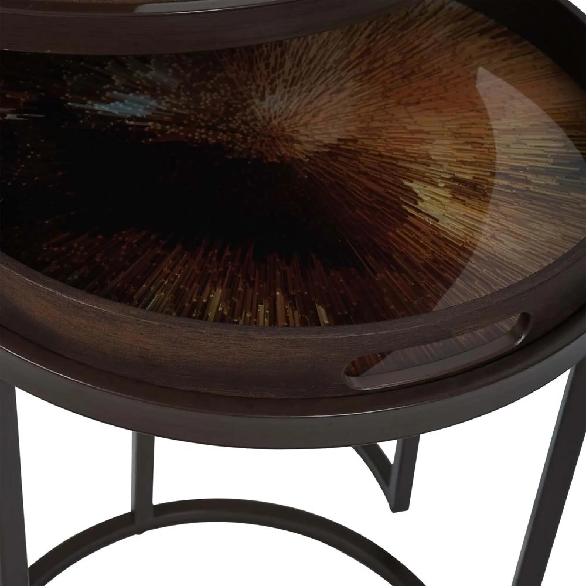 Golden Burst Round Side Tray Table - Set of 2