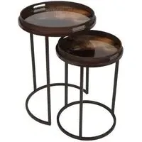 Golden Burst Round Side Tray Table - Set of 2