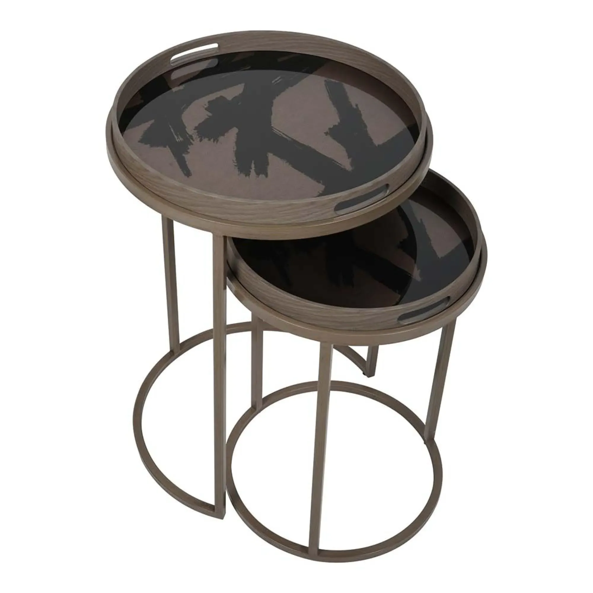 Impasto Brushstroke Round Side Tray Table - Set of 2