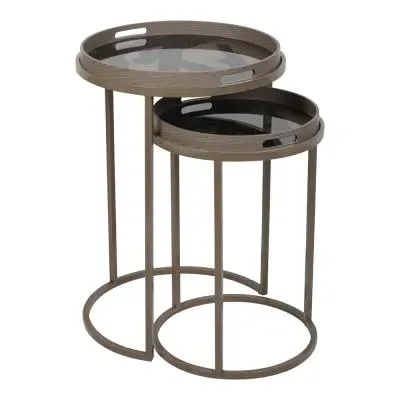 Impasto Brushstroke Round Side Tray Table - Set of 2