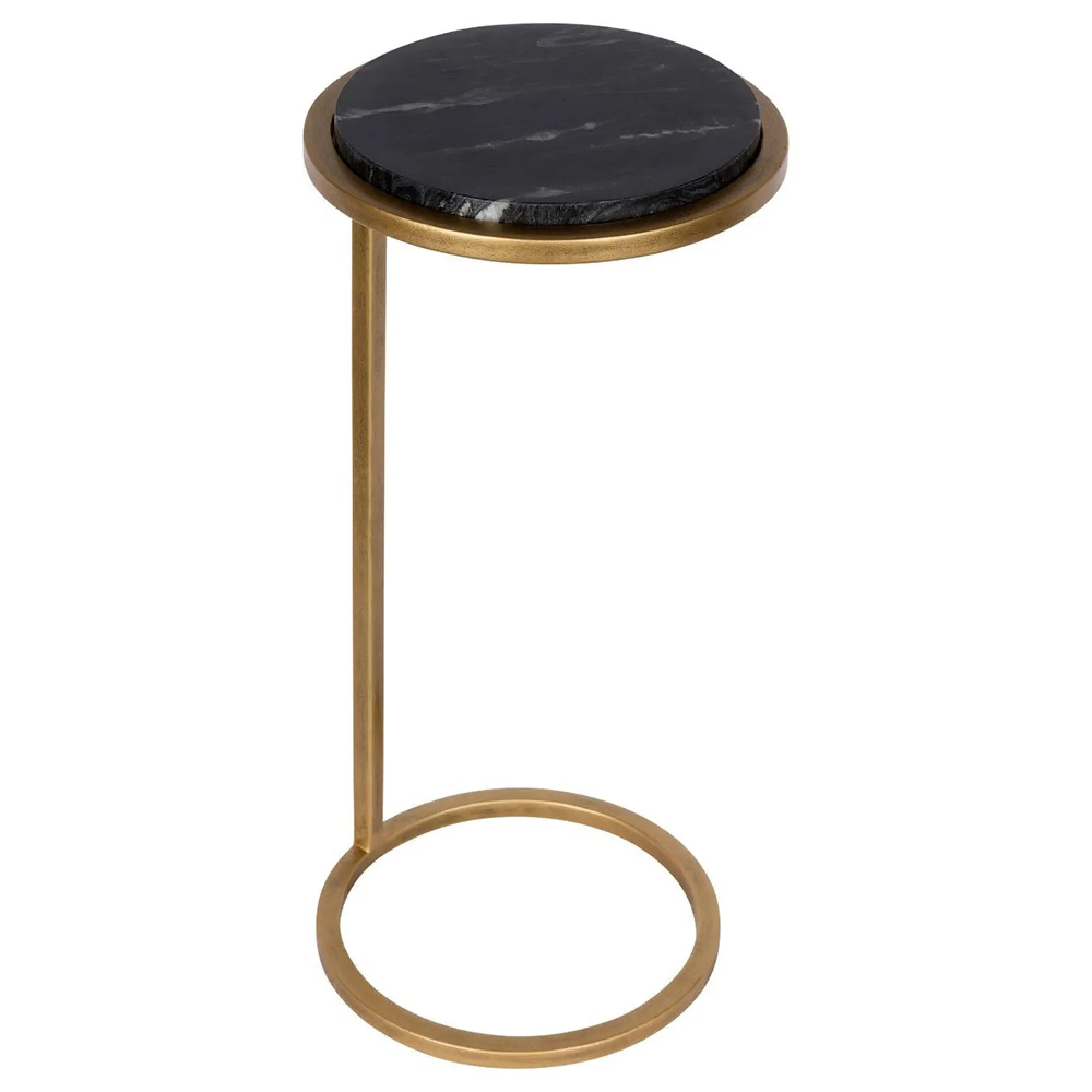 Iota Round Accent Table - Black, Marble