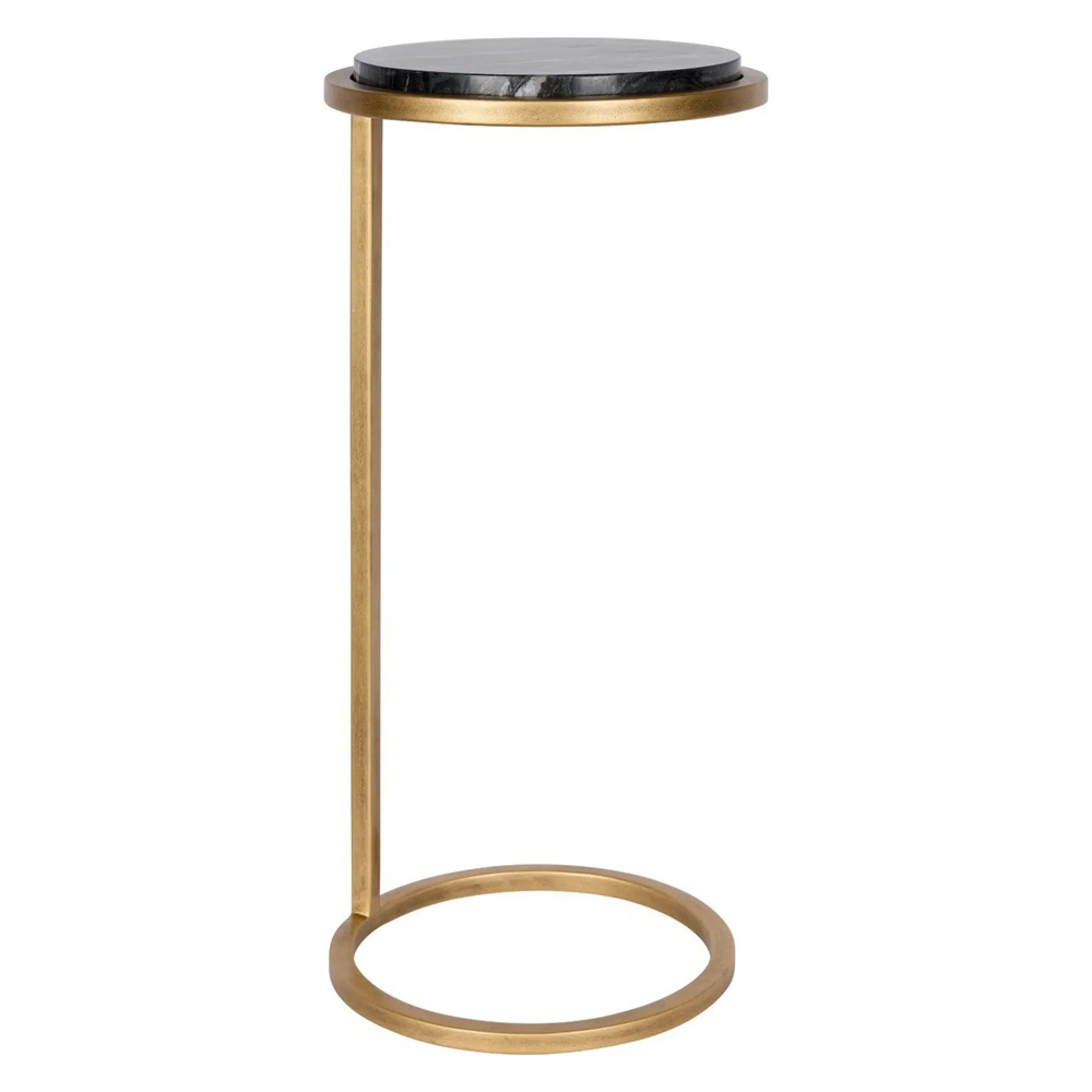 Iota Round Accent Table - Black, Marble