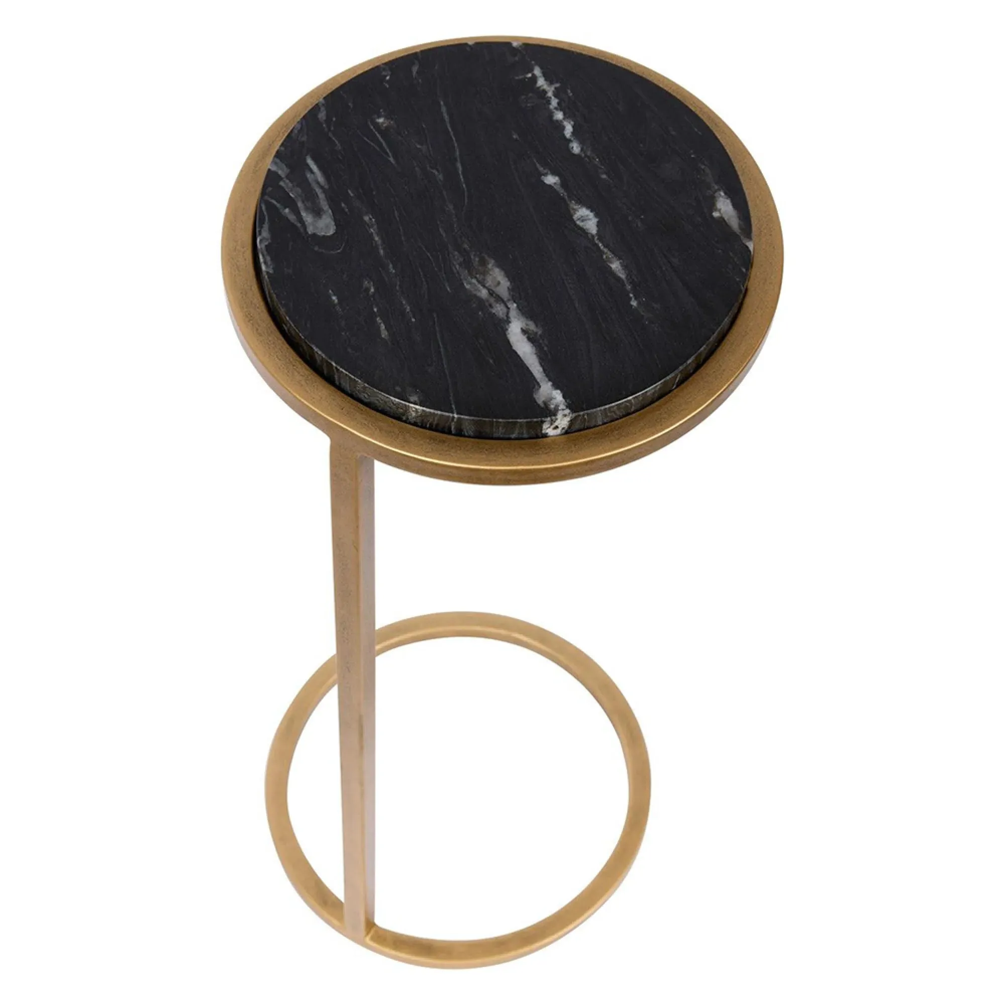Iota Round Accent Table - Black, Marble