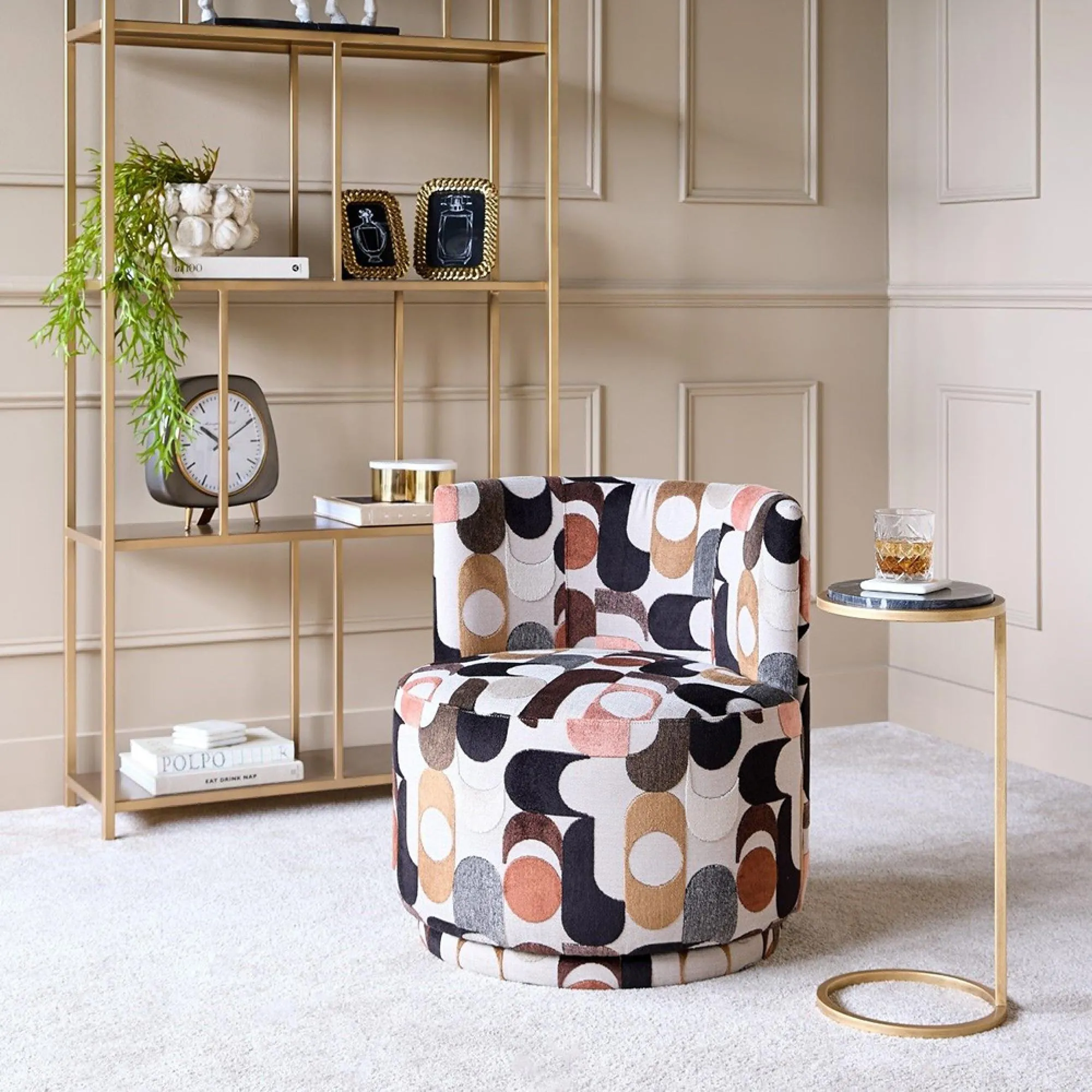 Iota Round Accent Table - Black, Marble