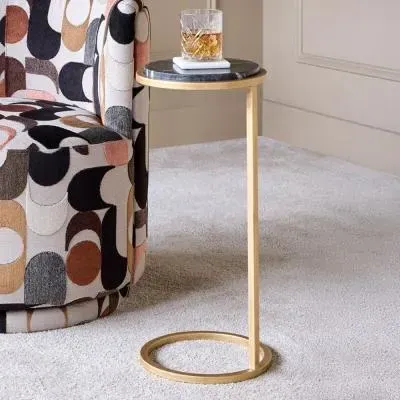 Iota Round Accent Table - Black, Marble image