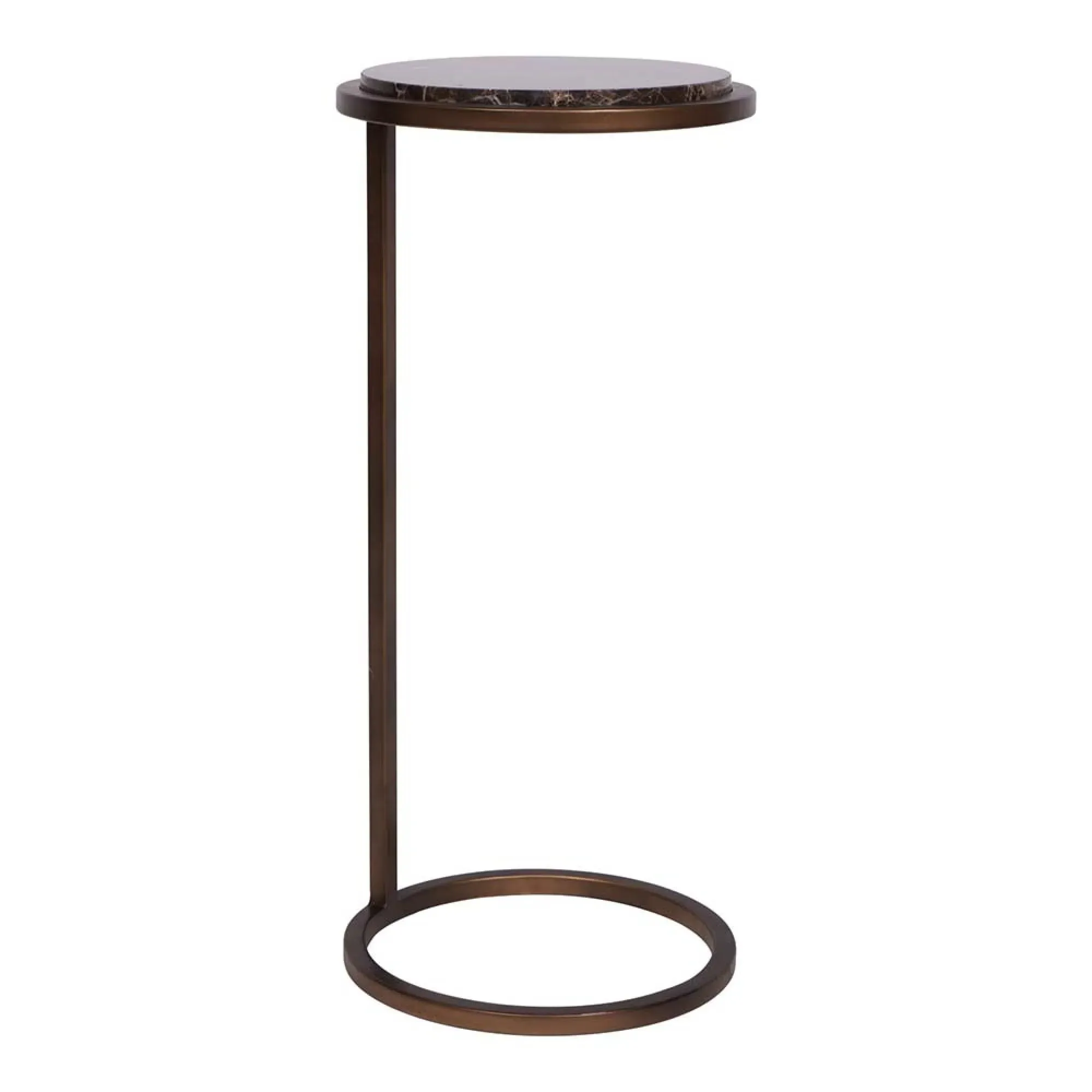 Iota Round Accent Table - Brown, Marble