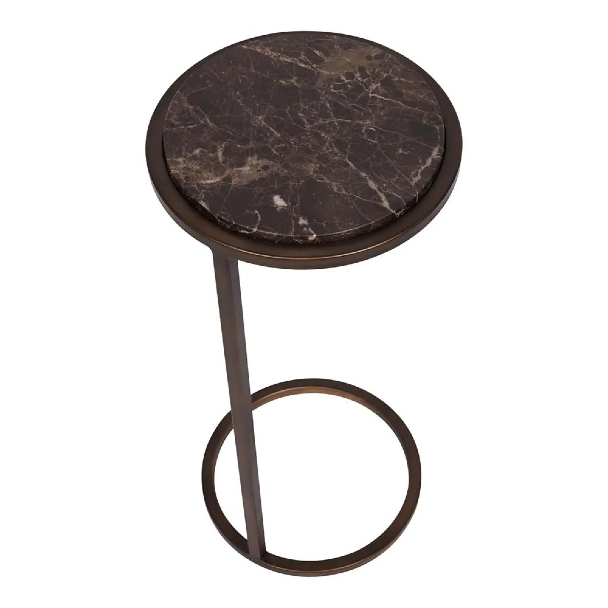 Iota Round Accent Table - Brown, Marble
