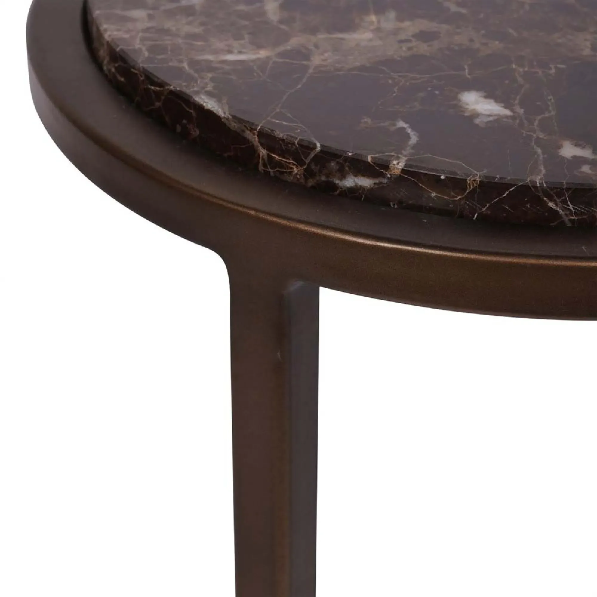 Iota Round Accent Table - Brown, Marble