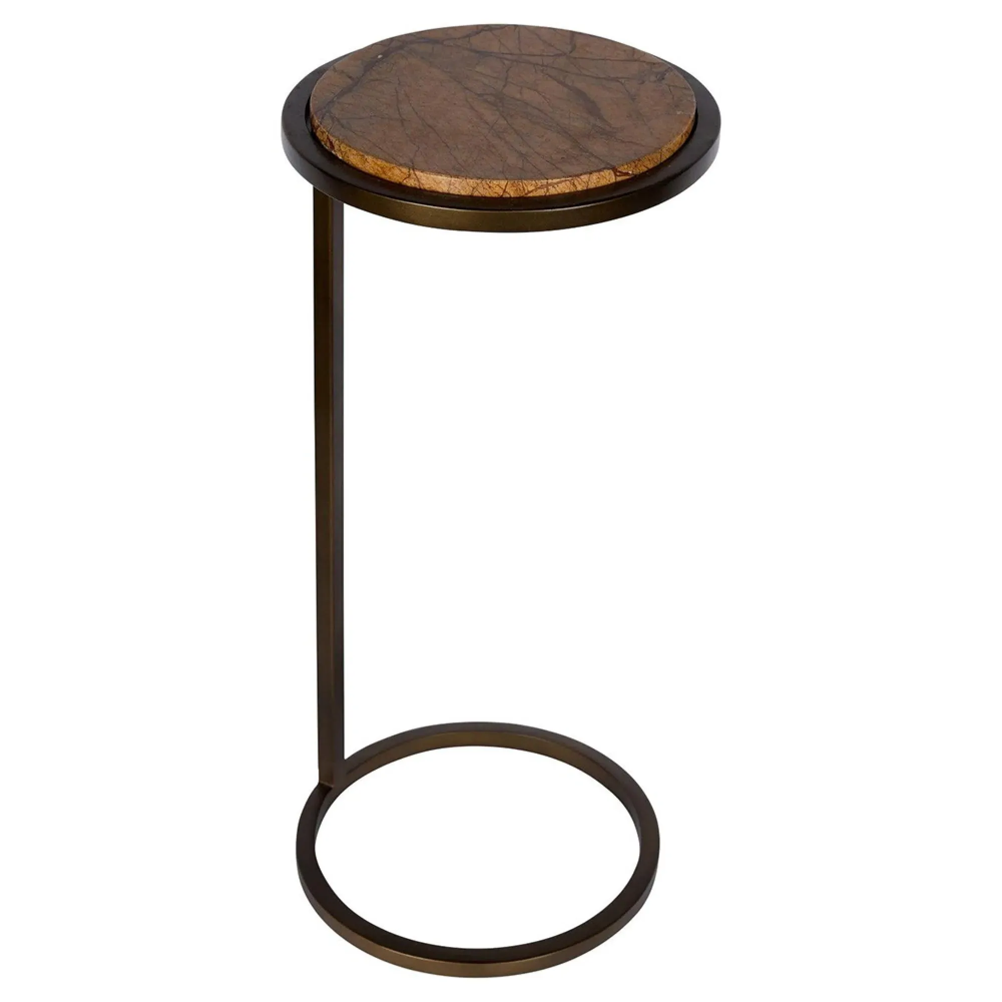 Iota Round Accent Table - Brown, Marble