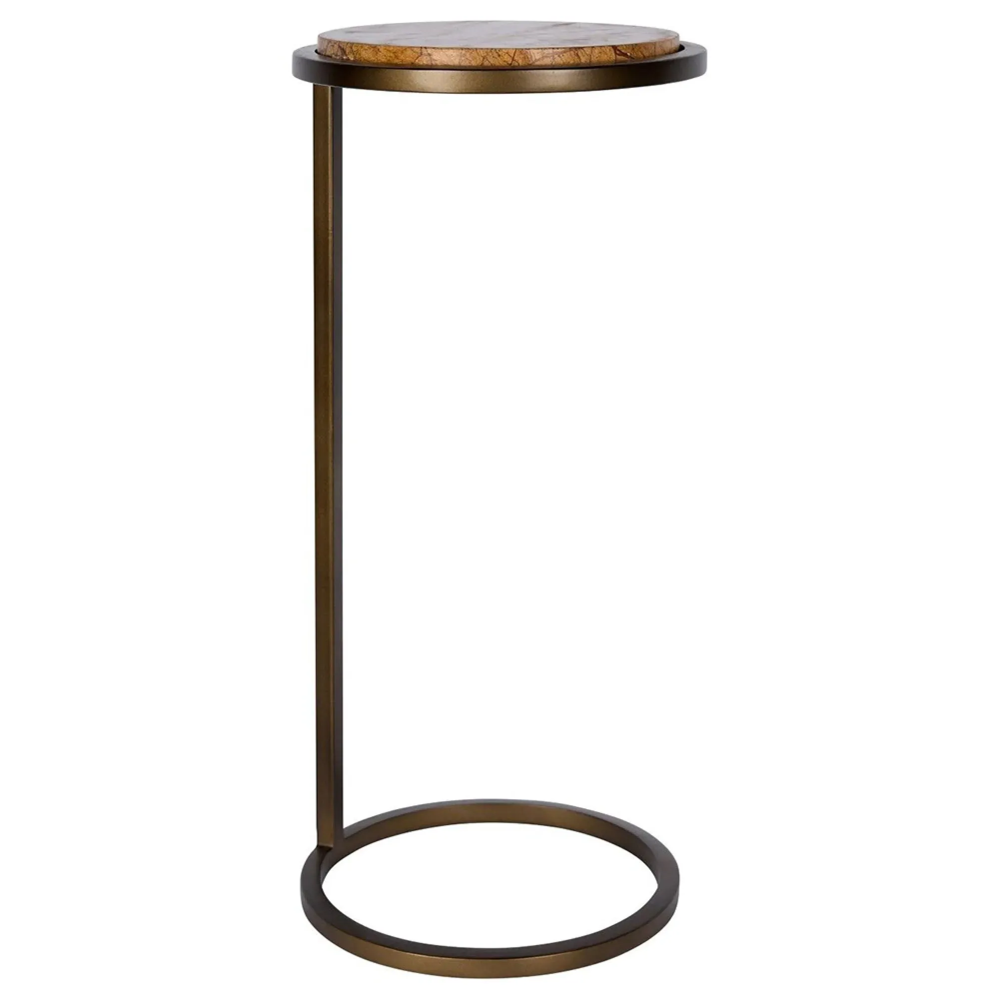 Iota Round Accent Table - Brown, Marble