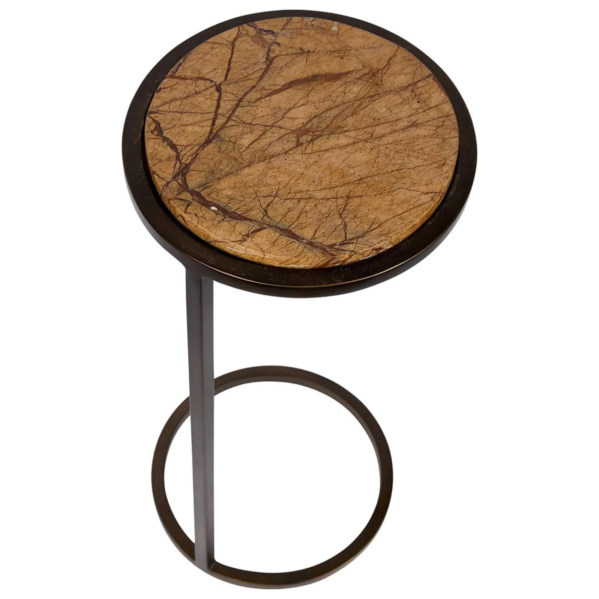 Iota Round Accent Table - Brown, Marble