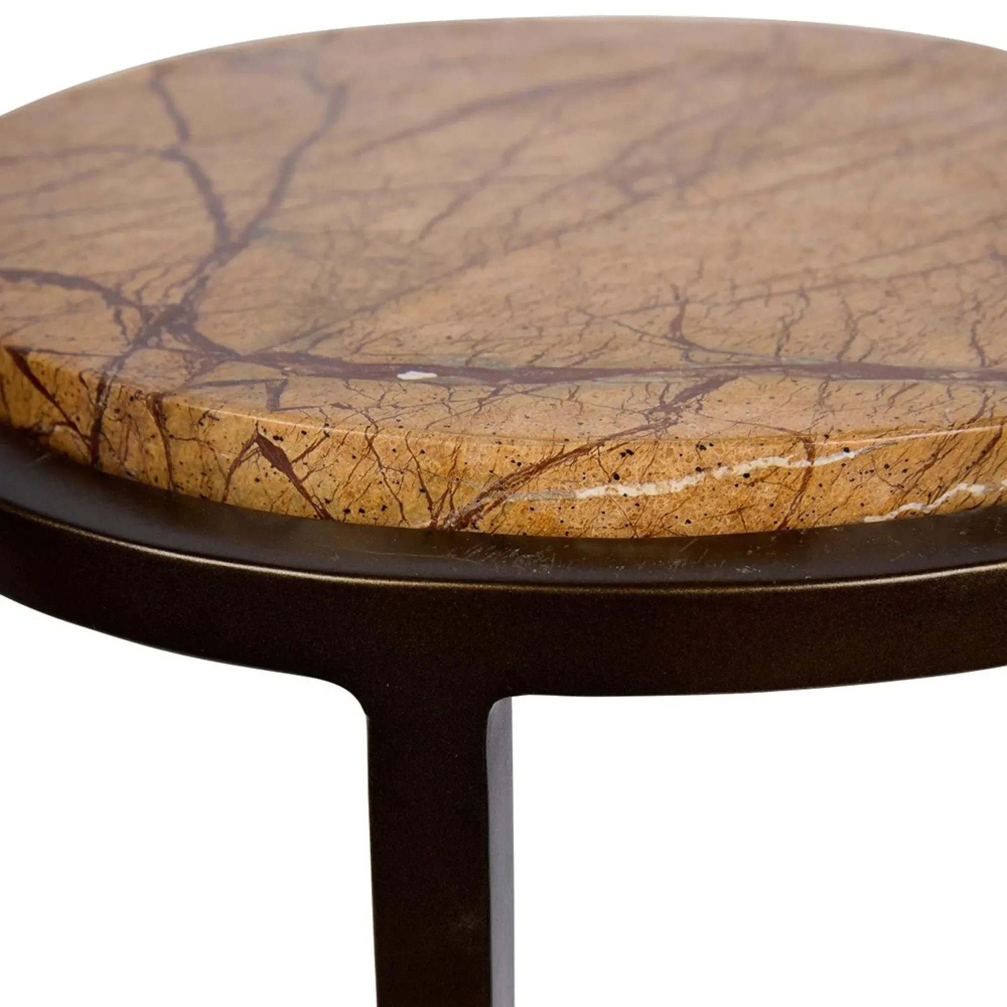 Iota Round Accent Table - Brown, Marble