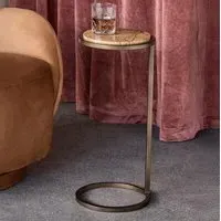 Iota Round Accent Table - Brown, Marble
