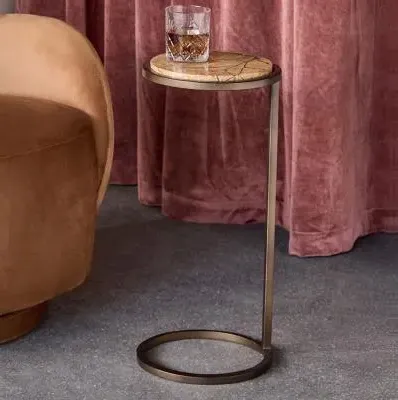 Iota Round Accent Table - Brown, Marble