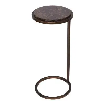 Iota Round Accent Table - Brown, Marble