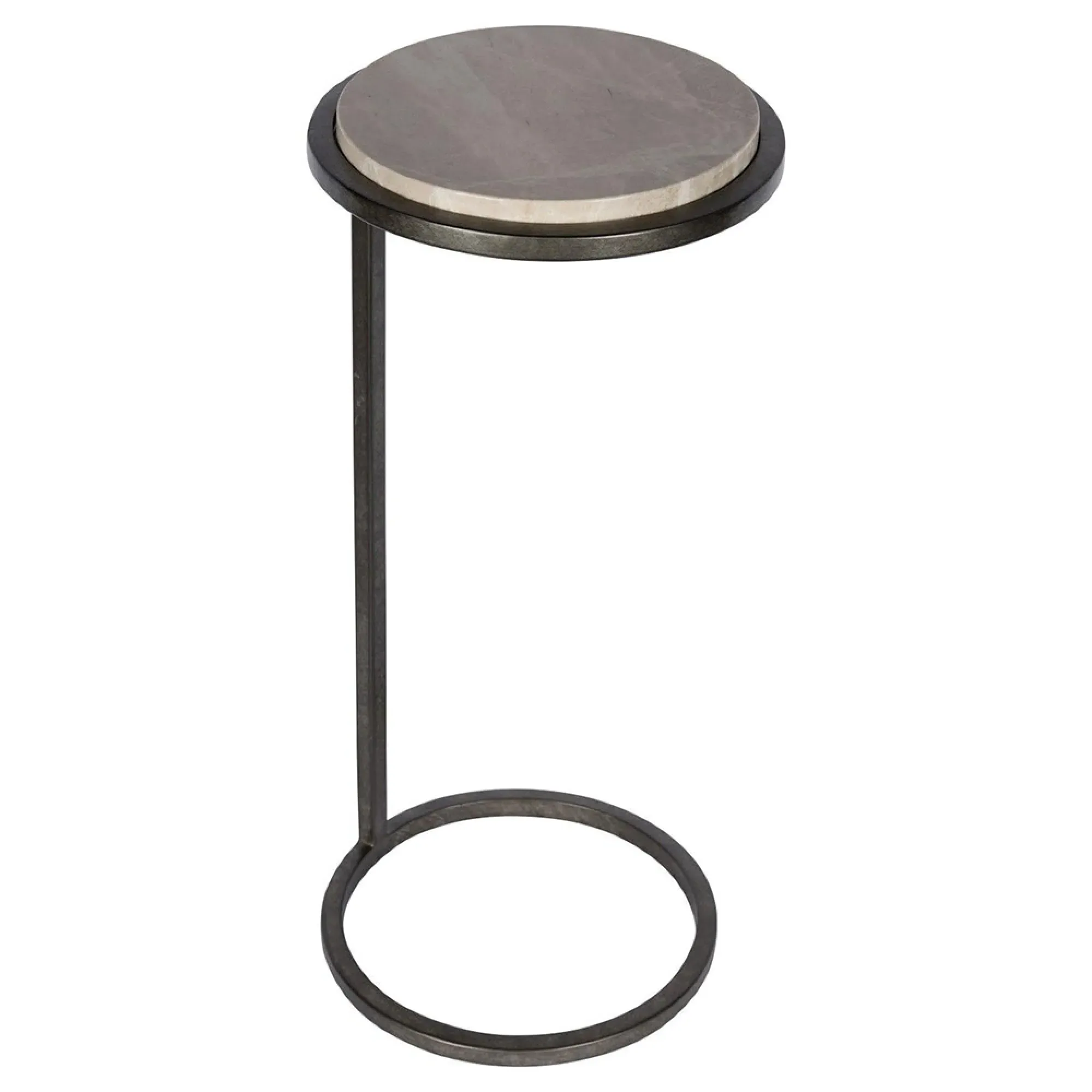 Iota Round Accent Table - Grey, Emperador Marble