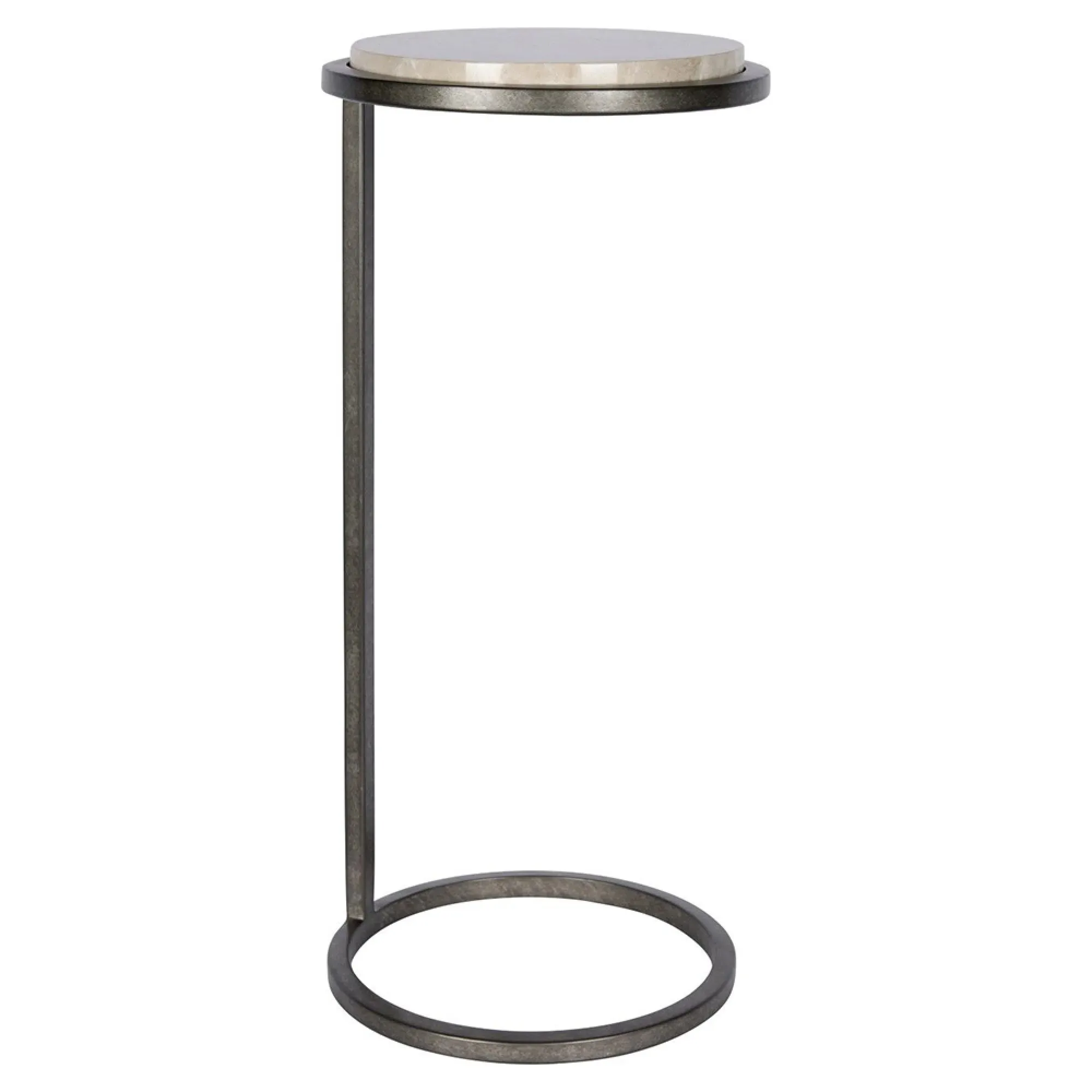 Iota Round Accent Table - Grey, Emperador Marble