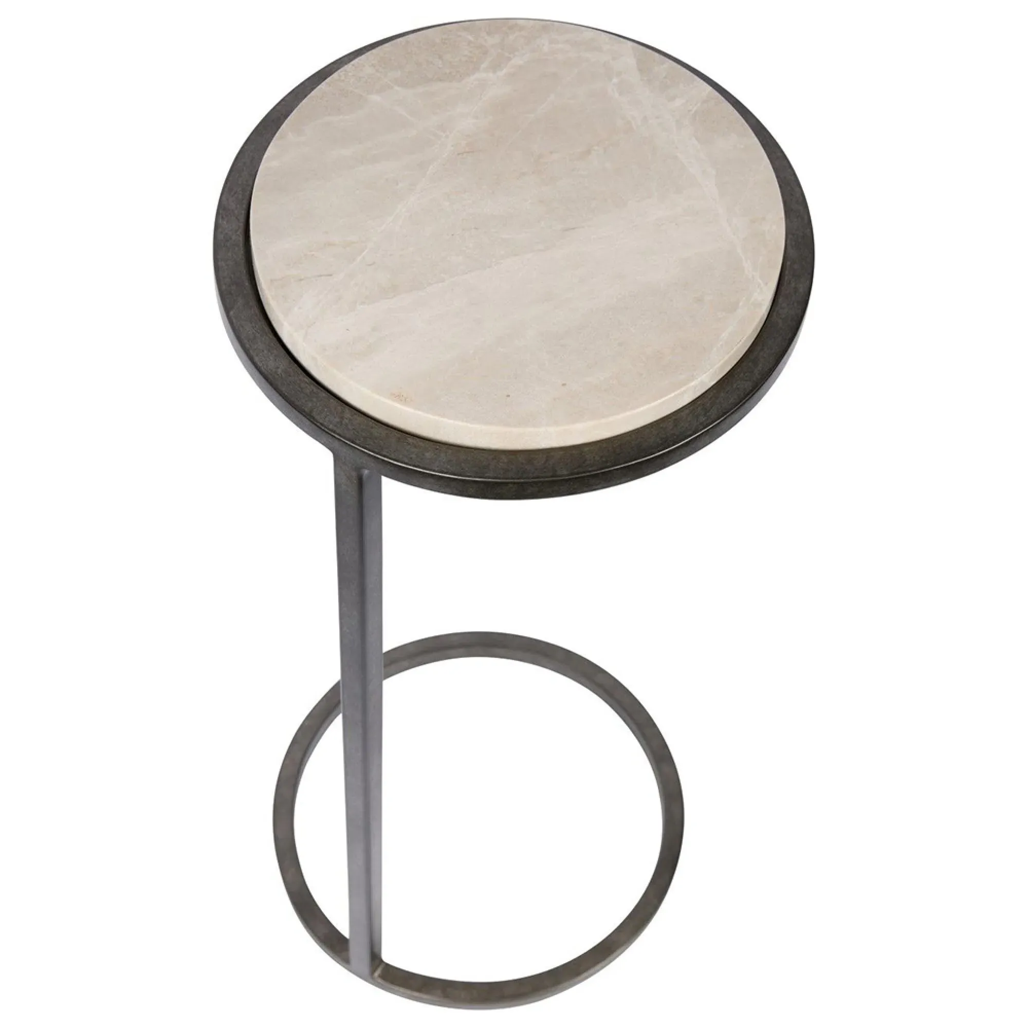 Iota Round Accent Table - Grey, Emperador Marble