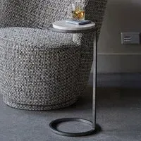 Iota Round Accent Table - Grey, Emperador Marble