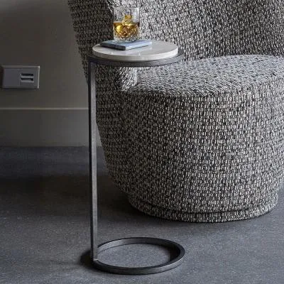 Iota Round Accent Table - Grey, Emperador Marble