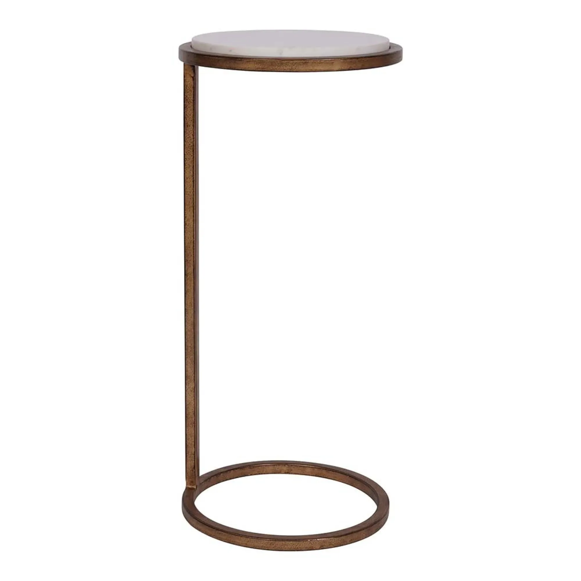 Iota Round Accent Table - White, Marble