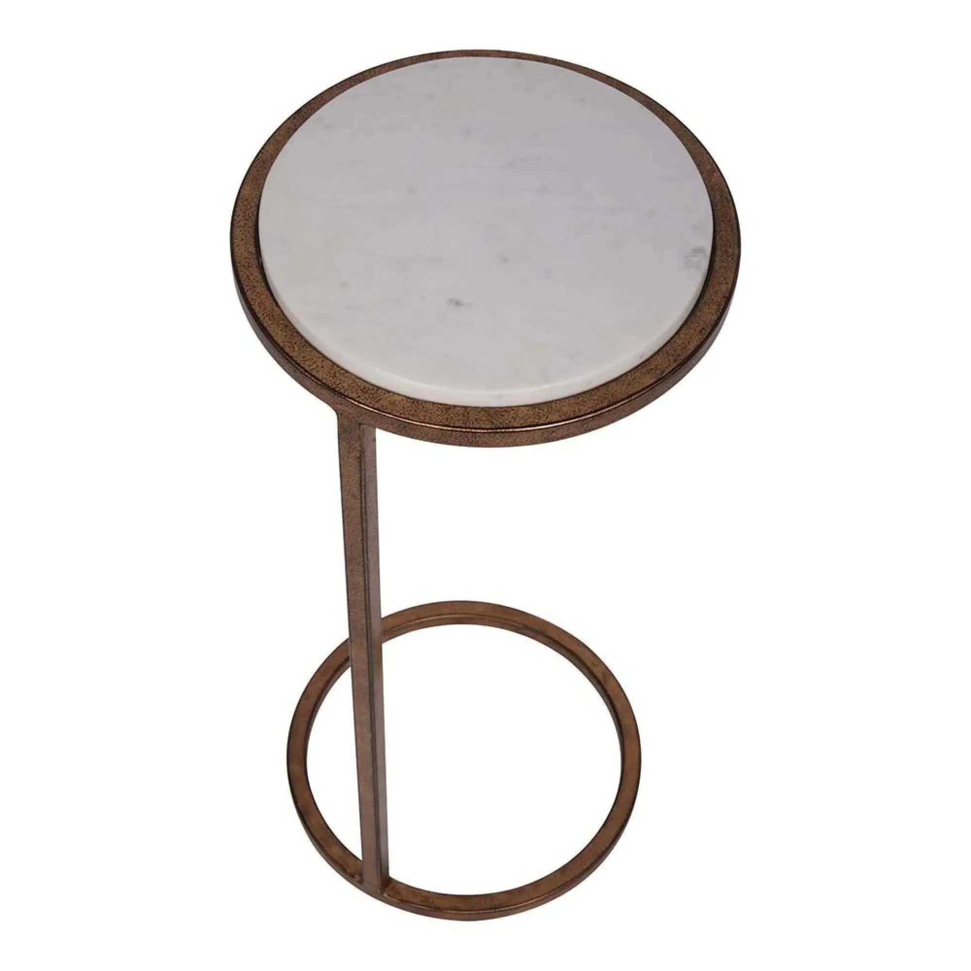Iota Round Accent Table - White, Marble