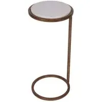 Iota Round Accent Table - White, Marble