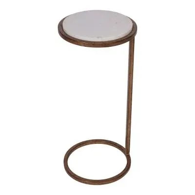Iota Round Accent Table - White, Marble