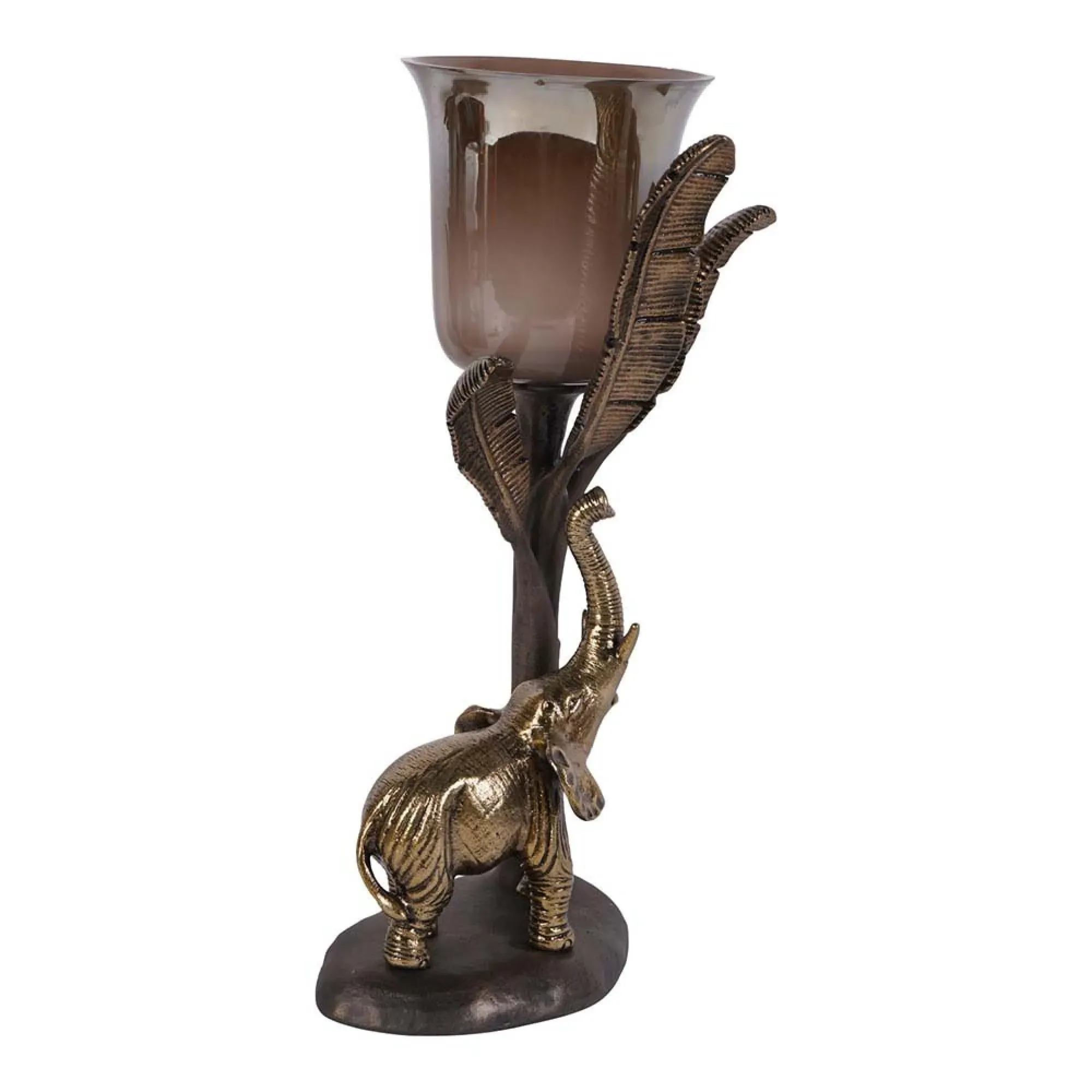 Kariba Large Elephant Hurricane - Antique Brass