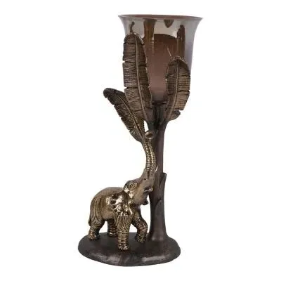 Kariba Large Elephant Hurricane - Antique Brass