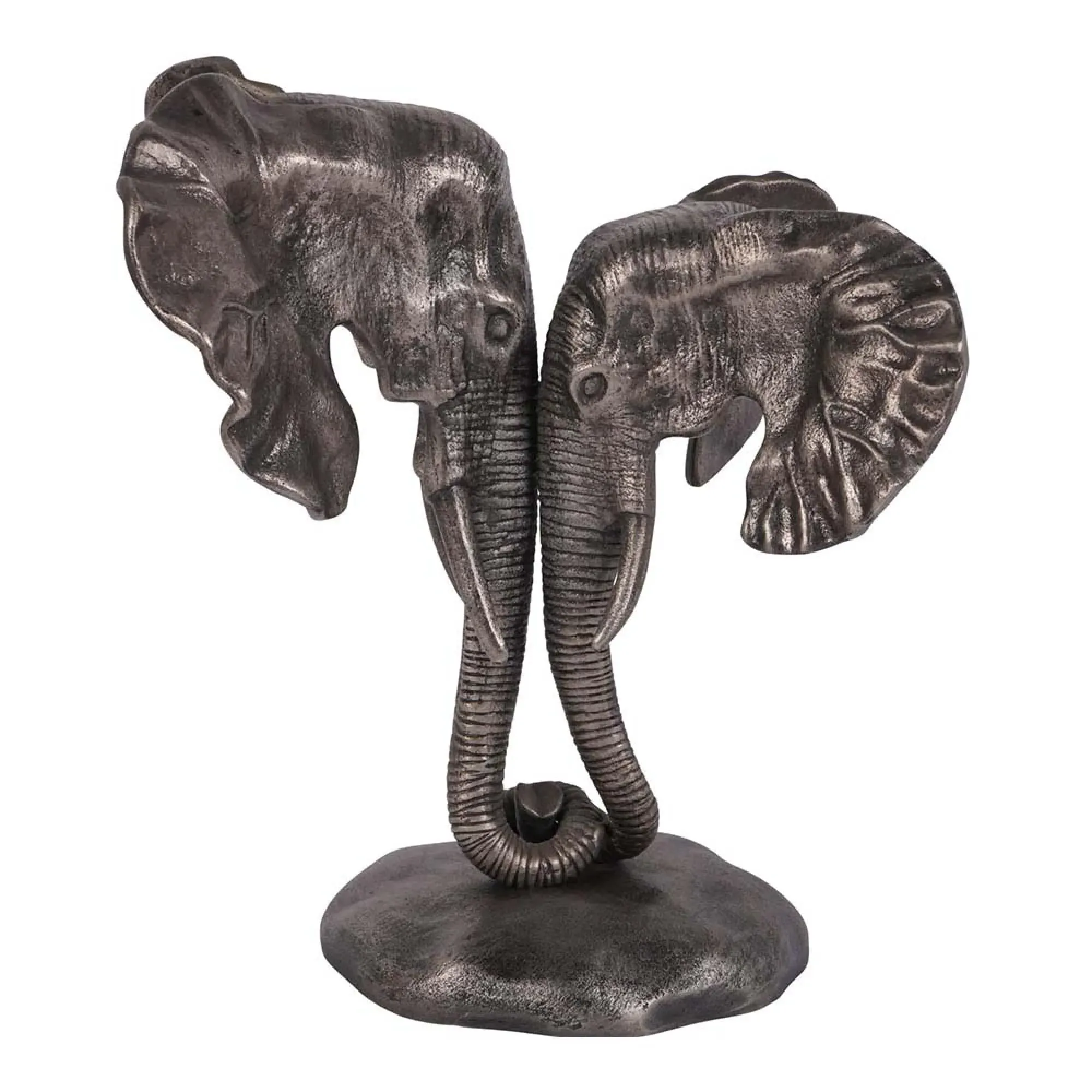 Kariba Nuzzling Elephants Sculpture - Antique Nickel, Cast Aluminium
