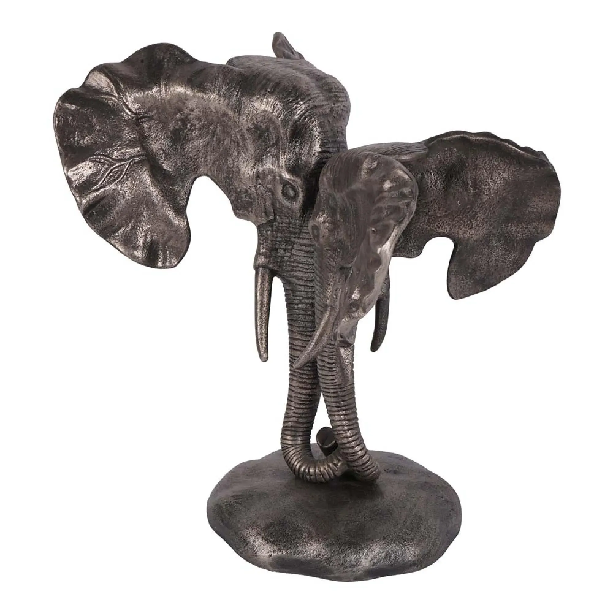 Kariba Nuzzling Elephants Sculpture - Antique Nickel, Cast Aluminium