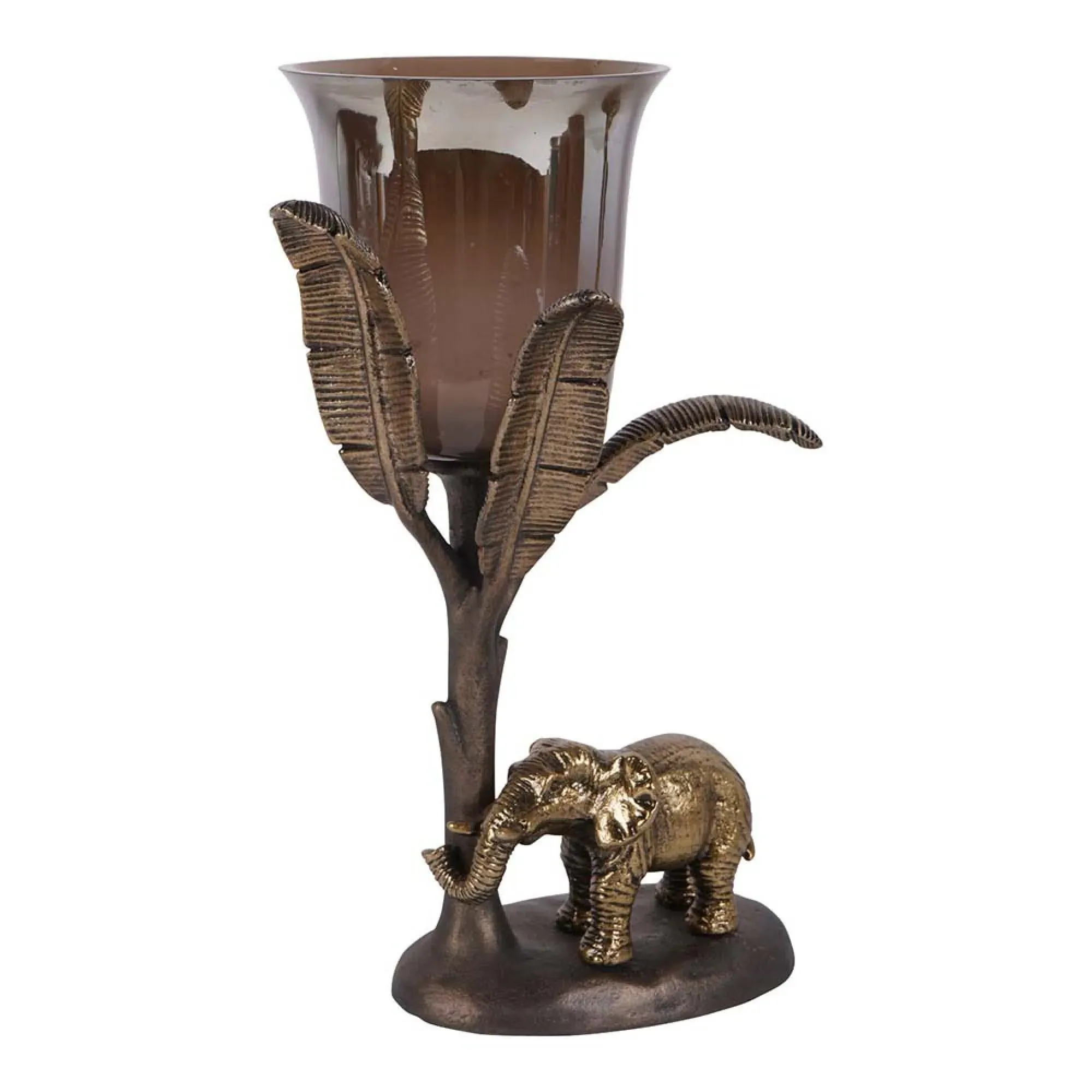 Kariba Small Elephant Hurricane - Antique Brass