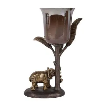 Kariba Small Elephant Hurricane - Antique Brass image