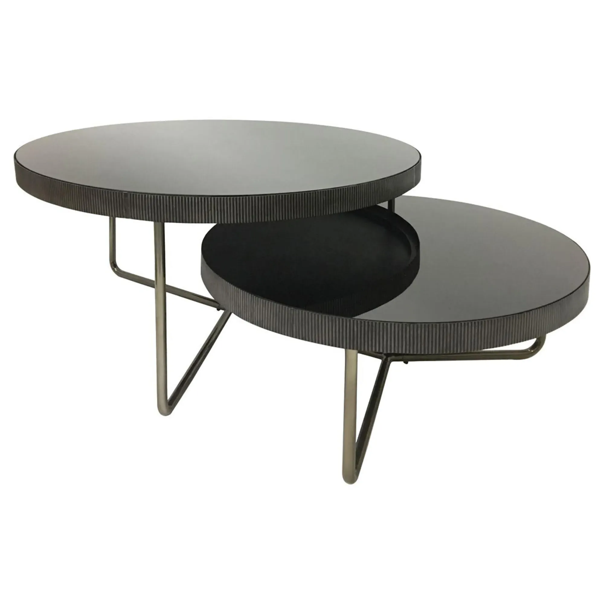 Knightsbridge Round Coffee Table Set of 2 - Black, Glass