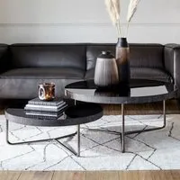 Knightsbridge Round Coffee Table Set of 2 - Black, Glass